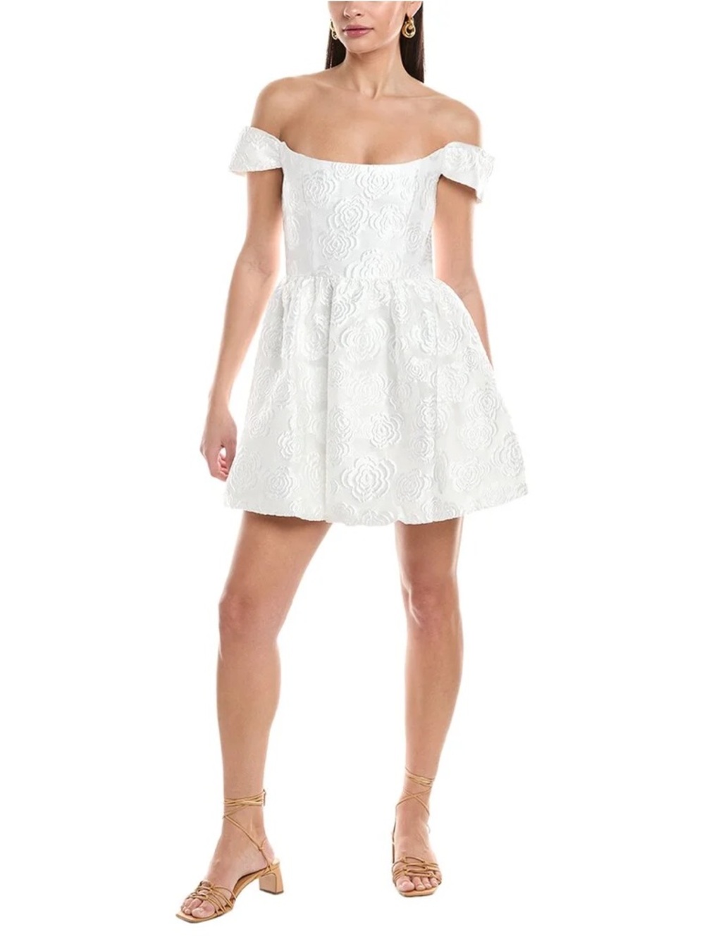 Amanda Uprichard Valentina Off-Shoulder White Floral Jacquard Mini Dress